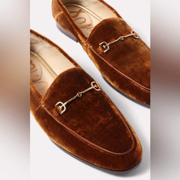 NWT NIB Sam Edelman Loraine Velvet Flat Cocoa Bronze Gold Hardware Size 8 - Picture 2 of 9